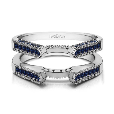 0.54 Ct. Sapphire Vintage Cathedral Millgrain Ring Guard