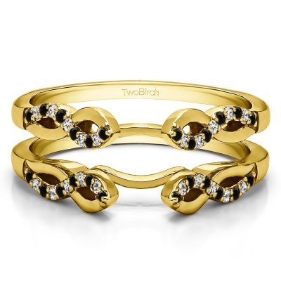 0.22 Ct. Black and White Stone Cathedral Infinity Designed Wedding ring guard in Yellow Gold