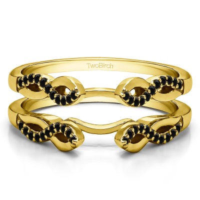 0.22 Ct. Black Stone Cathedral Infinity Designed Wedding ring guard in Yellow Gold