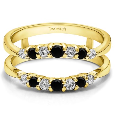 0.35 Ct. Black and White Stone Shared Prong Curved Wedding Ring Guard Enhancer in Yellow Gold