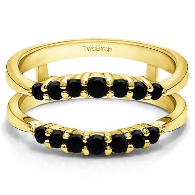 0.35 Ct. Black Stone Shared Prong Curved Wedding Ring Guard Enhancer in Yellow Gold