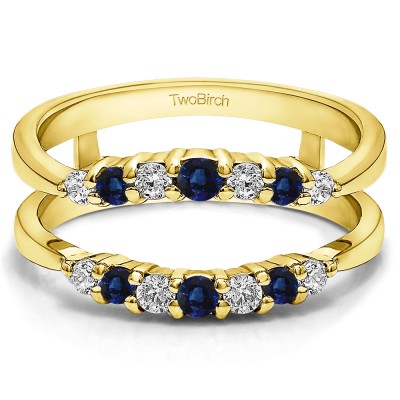 0.35 Ct. Sapphire and Diamond Shared Prong Curved Wedding Ring Guard Enhancer in Yellow Gold