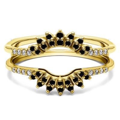 0.2 Ct. Black and White Stone Contoured Wedding Ring Jacket in Yellow Gold