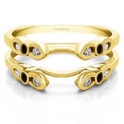 0.08 Ct. Black and White Stone Bezel Cathedral Wedding Ring Guard in Yellow Gold