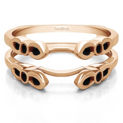 0.08 Ct. Black Stone Bezel Cathedral Wedding Ring Guard in Rose Gold