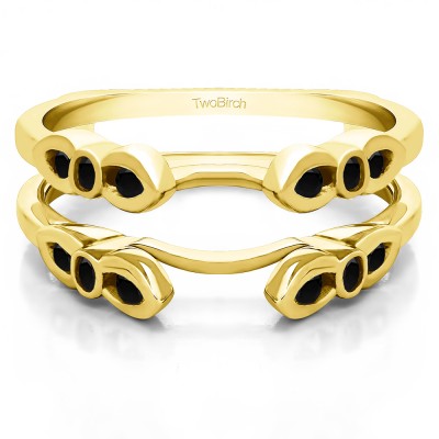 0.08 Ct. Black Stone Bezel Cathedral Wedding Ring Guard in Yellow Gold