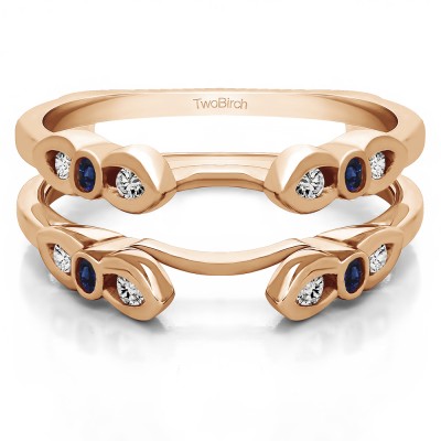 0.08 Ct. Sapphire and Diamond Bezel Cathedral Wedding Ring Guard in Rose Gold