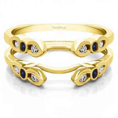 0.08 Ct. Sapphire and Diamond Bezel Cathedral Wedding Ring Guard in Yellow Gold