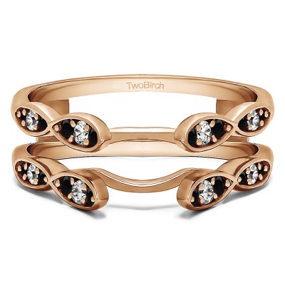 0.32 Ct. Black and White Stone Shared Prong Cathedral Infinity Ring Guard in Rose Gold