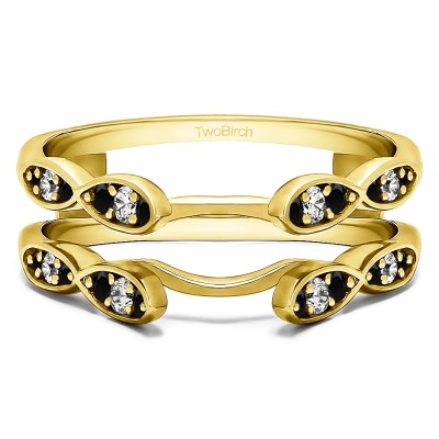 0.32 Ct. Black and White Stone Shared Prong Cathedral Infinity Ring Guard in Yellow Gold