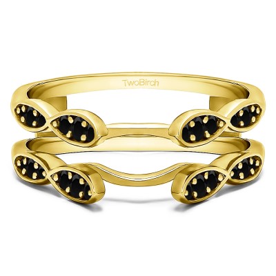 0.32 Ct. Black Stone Shared Prong Cathedral Infinity Ring Guard in Yellow Gold