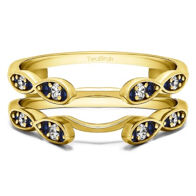 0.32 Ct. Sapphire and Diamond Shared Prong Cathedral Infinity Ring Guard in Yellow Gold