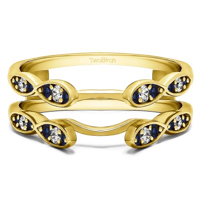 0.32 Ct. Sapphire and Diamond Shared Prong Cathedral Infinity Ring Guard in Yellow Gold
