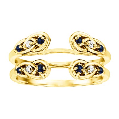 0.24 Ct. Sapphire and Diamond Infinity Cathedral Celtic ring guard in Yellow Gold