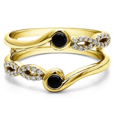 0.34 Ct. Black and White Stone Infinity Bypass Ring Guard Enhancer in Yellow Gold