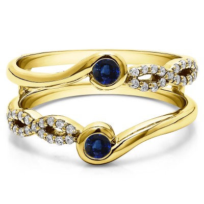 0.34 Ct. Sapphire and Diamond Infinity Bypass Ring Guard Enhancer in Yellow Gold