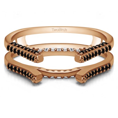 0.42 Ct. Black and White Stone Millgrained Cathedral ring guard in Rose Gold