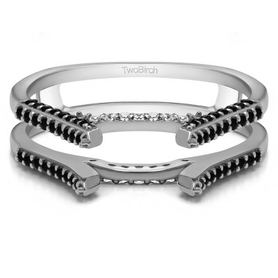 0.42 Ct. Black and White Stone Millgrained Cathedral ring guard