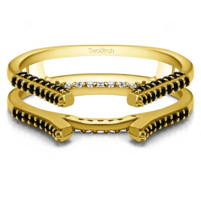 0.42 Ct. Black and White Stone Millgrained Cathedral ring guard in Yellow Gold