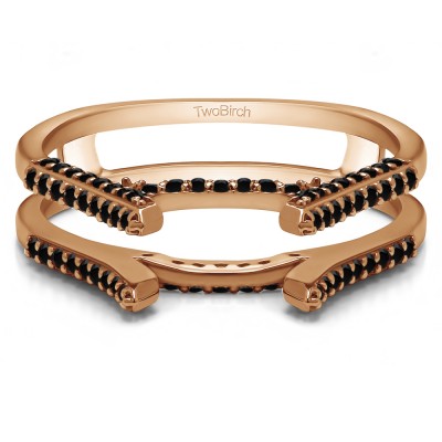 0.42 Ct. Black Stone Millgrained Cathedral ring guard in Rose Gold