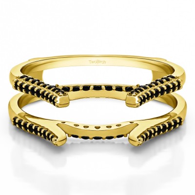 0.42 Ct. Black Stone Millgrained Cathedral ring guard in Yellow Gold