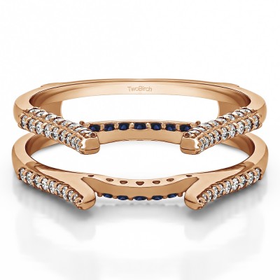 0.42 Ct. Sapphire and Diamond Millgrained Cathedral ring guard in Rose Gold