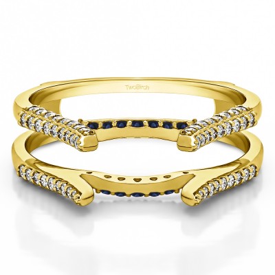 0.42 Ct. Sapphire and Diamond Millgrained Cathedral ring guard in Yellow Gold