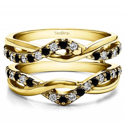 0.24 Ct. Black and White Stone Criss Cross Infinity Ring Guard Enhancer in Yellow Gold