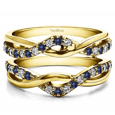 0.57 Ct. Sapphire and Diamond Criss Cross Infinity Ring Guard Enhancer in Yellow Gold