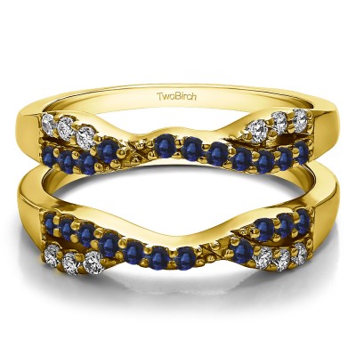 0.51 Ct. Sapphire and Diamond Infinity Cross Ring Guard in Yellow Gold