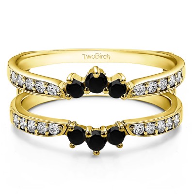 0.56 Ct. Black and White Stone Crown Inspired Half Halo Ring Guard in Yellow Gold