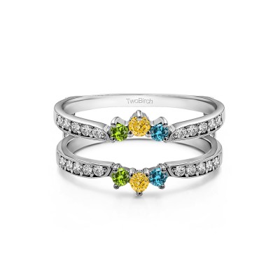 Genuine Birthstone Crown Inspired Half Halo Wedding Ring Guard Enhancer (0.56 Carat)
