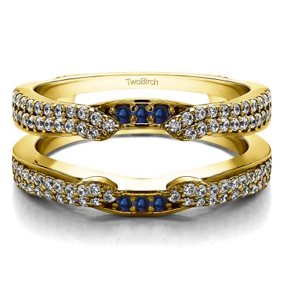 0.5 Ct. Sapphire and Diamond Double Row Cathedral Ring Guard Enhancer in Yellow Gold