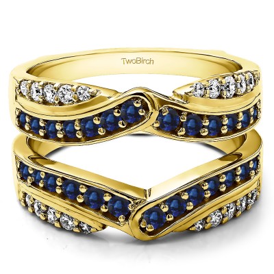 3/4 Ct. Sapphire and Diamond Infinity Bypass Engagement Ring Guard in Yellow Gold