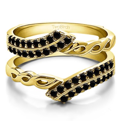 0.38 Ct. Black Stone Double Row Bypass Infinity ring guard in Yellow Gold