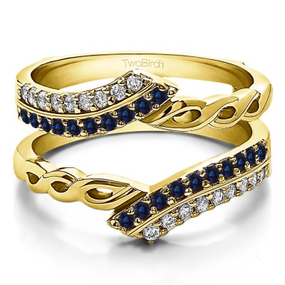 0.38 Ct. Sapphire and Diamond Double Row Bypass Infinity ring guard in Yellow Gold