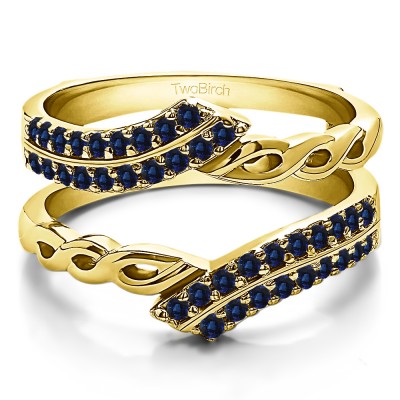 0.38 Ct. Sapphire Double Row Bypass Infinity ring guard in Yellow Gold
