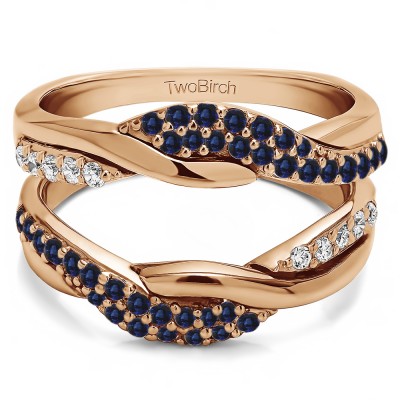 0.54 Ct. Sapphire and Diamond Bypass Shared Prong Engagement ring guard in Rose Gold