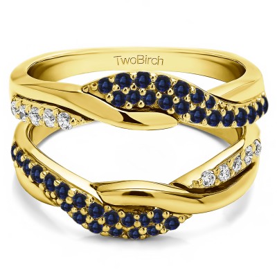 0.54 Ct. Sapphire and Diamond Bypass Shared Prong Engagement ring guard in Yellow Gold