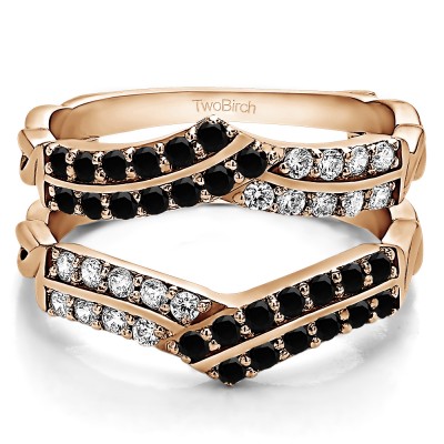 0.66 Ct. Black and White Stone Double Row Criss Cross Ring Guard Enhancer in Rose Gold