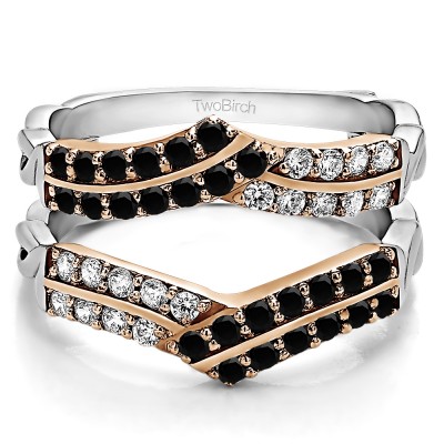 0.66 Ct. Double Row Criss Cross Ring Guard Enhancer in Two Tone Gold