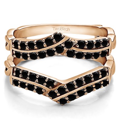 0.66 Ct. Black Stone Double Row Criss Cross Ring Guard Enhancer in Rose Gold