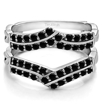 0.66 Ct. Black Stone Double Row Criss Cross Ring Guard Enhancer
