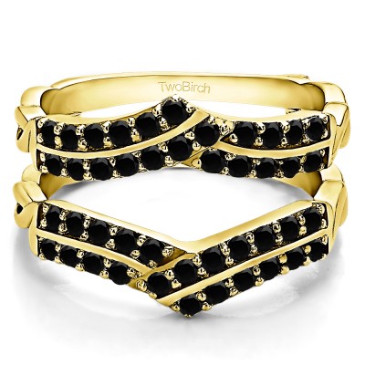 0.66 Ct. Black Stone Double Row Criss Cross Ring Guard Enhancer in Yellow Gold