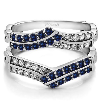 0.66 Ct. Sapphire and Diamond Double Row Criss Cross Ring Guard Enhancer