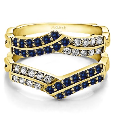 0.66 Ct. Sapphire and Diamond Double Row Criss Cross Ring Guard Enhancer in Yellow Gold