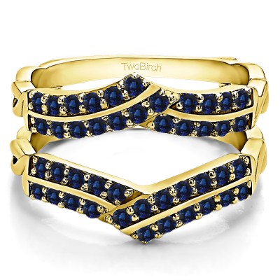 0.66 Ct. Sapphire Double Row Criss Cross Ring Guard Enhancer in Yellow Gold