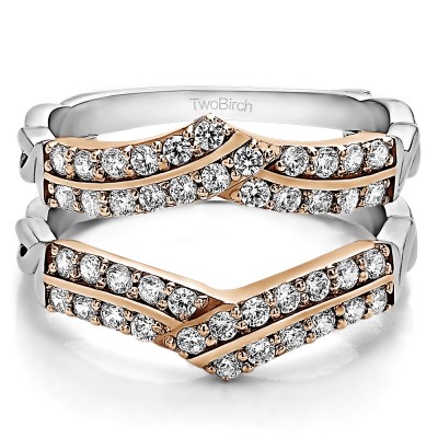 0.66 Ct. Double Row Criss Cross Ring Guard Enhancer in Two Tone Gold