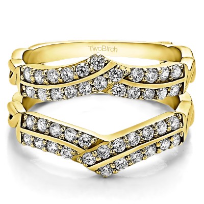 0.66 Ct. Double Row Criss Cross Ring Guard Enhancer in Yellow Gold