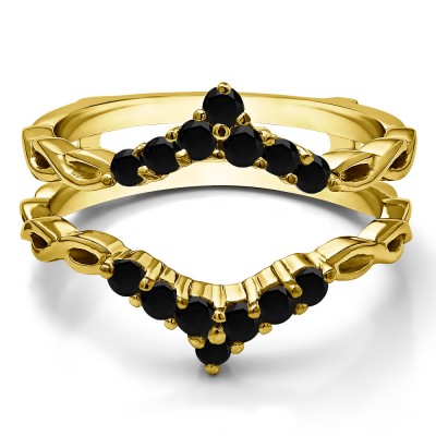 0.45 Ct. Black Stone Infinity Chevron Ring Guard Enhancer in Yellow Gold